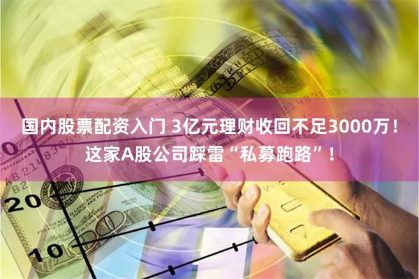 国内股票配资入门 3亿元理财收回不足3000万！这家A股公司踩雷“私募跑路”！