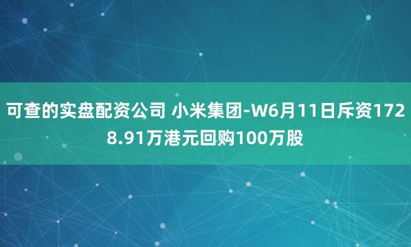 可查的实盘配资公司 小米集团-W6月11日斥资1728.91万港元回购100万股